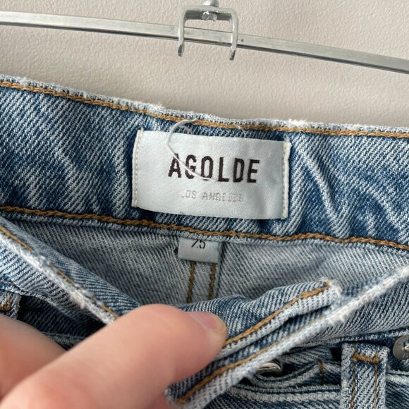 Agolde Reworked 90s High Rise Denim Casual Straight Leg Paperbag Jeans Blue 25 - Picture 8 of 11